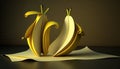 Papercraft creation of two yellow bananas on the table. Generative AI