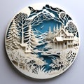 papercut design of natural scenery and cabins, ai generative