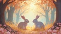 Papercut diorama of two cute easter bunnys in a forest Royalty Free Stock Photo