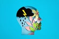 Papercut head, adult bipolar disorder concept. Mental health problems, psychology, mental illness Royalty Free Stock Photo