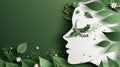 Papercut head with green leaves and flowers. Royalty Free Stock Photo