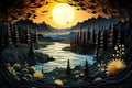 Papercut Night Scene with Moon over Mountain Lake. Generative AI Royalty Free Stock Photo