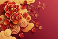 papercut style of chinese flower red background