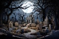 papercut style halloween A moonlit cemetery with weathered tombstones ai generated