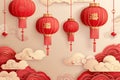 papercut style of happy chinese lanterns and clouds background