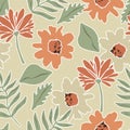 Papercut style retro floral seamless pattern surface design Royalty Free Stock Photo