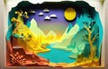 Papercut Summer Night Camping Vivid Royalty Free Stock Photo