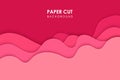 Papercut wavy geometric topography or paper cut liquid geometric gradient pattern on pink