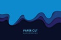 Papercut wavy geometric topography or paper cut liquid geometric gradient pattern on blue 3D multi layer background