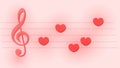 Abstract musical template with treble clef and notes like a hearts for wedding or Valentine`s day card