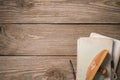 Paperweight and old books on a wooden table Royalty Free Stock Photo