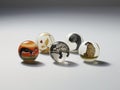 paperweight stones adorned with various printed and glass designs