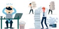 Paperwork overload workers piles of paperwork vector graphics Royalty Free Stock Photo