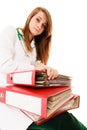 Paperwork. Overworked doctor woman with documents Royalty Free Stock Photo