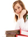 Paperwork. Overworked doctor woman with documents Royalty Free Stock Photo