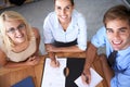 Paperwork, smile and portrait of professional people teamwork on company funding plan, project or strategy. Top view