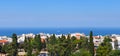 Paphos, Cyprus-July 24, 2019: High point view of the resort town of Paphos and the Mediterranean sea on a Sunny day Royalty Free Stock Photo