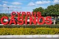Paphos, Cyprus - Red outdoor sign of the Cyprus Casino