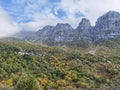 Papigo village in ioannina perfecture greece traditional greek village in autumn Royalty Free Stock Photo