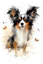 Papillon dog close up portrait. Watercolor animal illustration. Generative AI Royalty Free Stock Photo