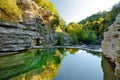 Papingo Rock Pools, also called ovires, natural green water pools located in small smooth-walled gorge near the village of Papingo Royalty Free Stock Photo