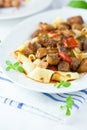 Pappardelle pasta with beef goulash
