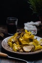 Pappardelle pasta with black truffle, red wine Royalty Free Stock Photo