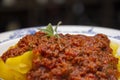 Pappardelle Pasta with meat rag. Typical dish of Tuscany Royalty Free Stock Photo
