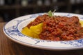 Pappardelle Pasta with meat rag. Typical dish of Tuscany Royalty Free Stock Photo