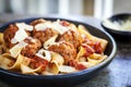 Pappardelle Pasta with Meatballs and Shaved Parmesan