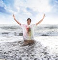 Pappy young men in a beach in summer with slow motion and blurry concept