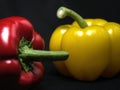 The two peppers in the picture are red and yellow