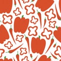 Paprika pattern. Flat hand drawn bell pepper and chili seamless print for market, cafe or kitchen.
