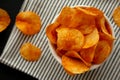 Paprika Potato Chips in a Bowl, top view Royalty Free Stock Photo