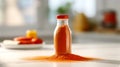 Paprika powder in a glass jar on a wooden table Royalty Free Stock Photo