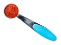 Paprika powder in measuring spoon cutout on white