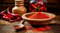 Paprika powder in a wooden bowl on a table Royalty Free Stock Photo