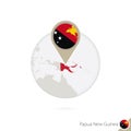 Papua New Guinea map and flag in circle. Map of Papua New Guinea, Papua New Guinea flag pin. Map of Papua New Guinea in the style Royalty Free Stock Photo