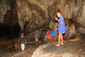 Papuan kids in lime stone cave Goa Jepang on Biak Island Royalty Free Stock Photo