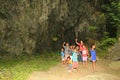 Papuan kids posing for group photo during exploring cave Goa Jepang on Biak Island Royalty Free Stock Photo