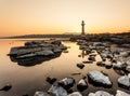 Paquis Lighthouse at Sunrise, Geneva Royalty Free Stock Photo