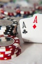 Pair of aces in front of poker chips Royalty Free Stock Photo