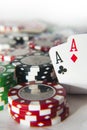 Pair of aces in front of poker chips Royalty Free Stock Photo