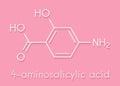 Para-aminosalicylic acid drug molecule. Used in treatment of tuberculosis and inflammatory bowel disease ulcerative colitis,.