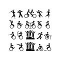 Para-athlete icon set in black or people with disabilities on isolated white background. sport competitions. EPS 10 vector