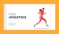 Para Athletics Landing Page Template. Active Amputee Woman Run Marathon. Disabled Sportswoman with Amputated Limbs