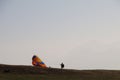 para glider preparing his parachute for take off Royalty Free Stock Photo