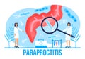 Para proctitis concept vector for medical web. app. blog. Intestine doctors examine, treat dysbiosis. Tiny therapist of