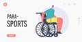 Para Sport Landing Page Template. Disabled Athlete Character Sportsman on Wheelchair Competition. Young Amputee Man