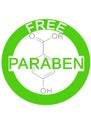 Paraben free green logo on white background with chemical simbol